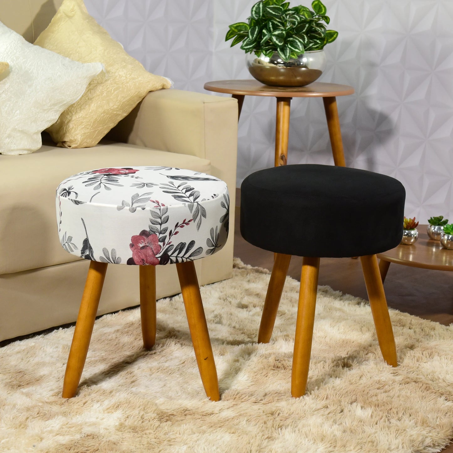 Kit 2 Capa para Puff Redondo - Alstromerias e Preto Universal: (A) 15 a 20cm, (L) 41x41cm