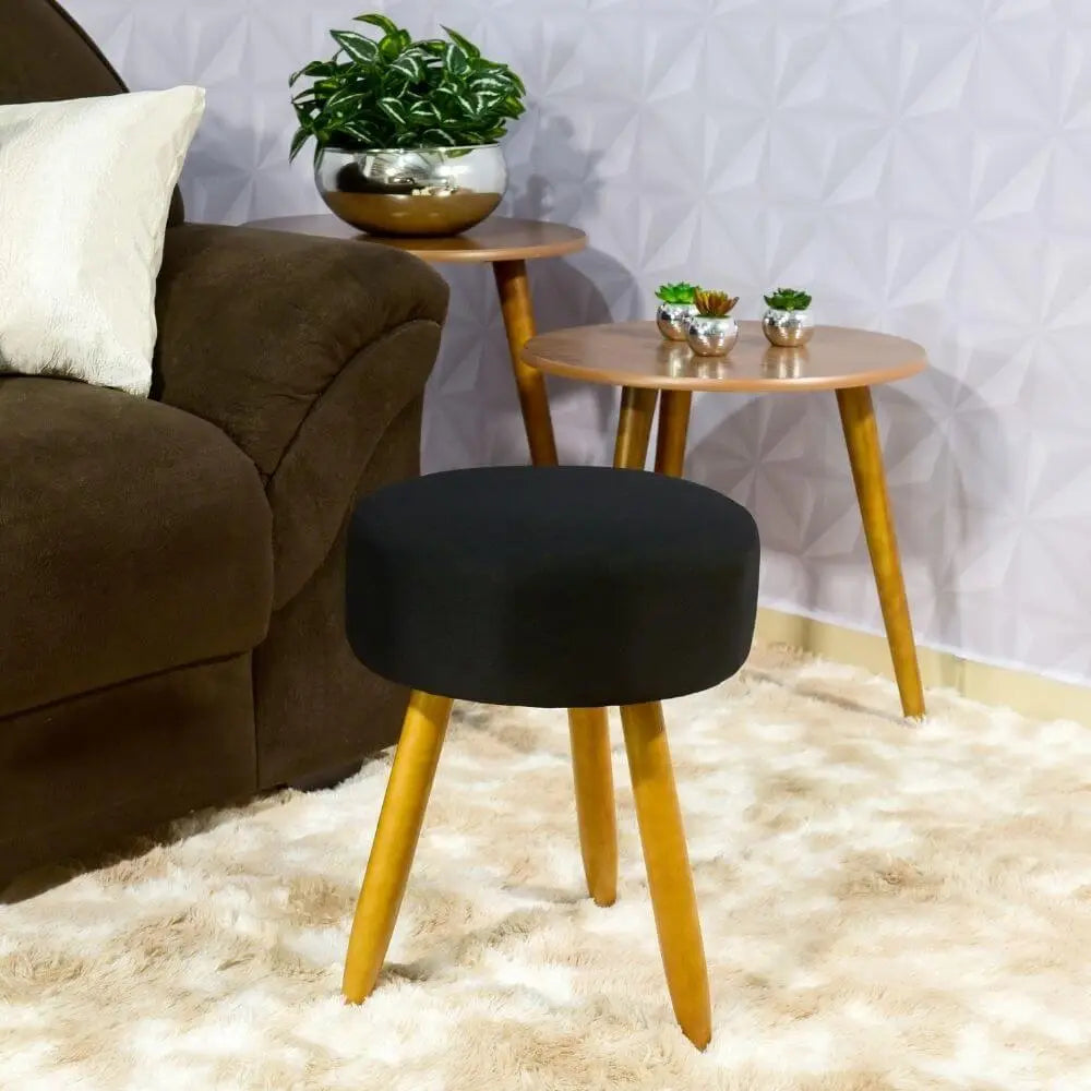 Capa para Puff Redondo - Preto Universal: (A) 15 a 20cm, (L) 41x41cm