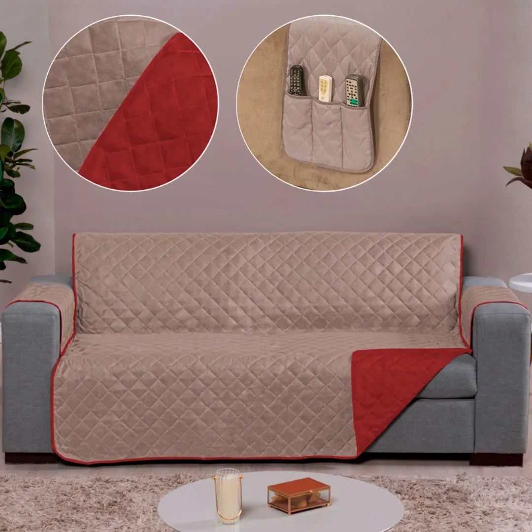 Capa Protetora Sofá Caqui-Vermelho