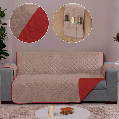 Capa Protetora Sofá Caqui-Vermelho
