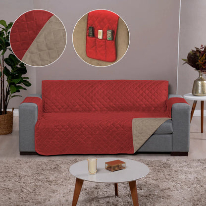 Capa Protetora Sofá Caqui-Vermelho