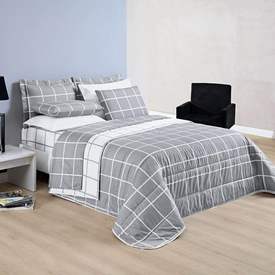 Cobre Leito Dupla Face Austin Cinza - Vários Tamanhos