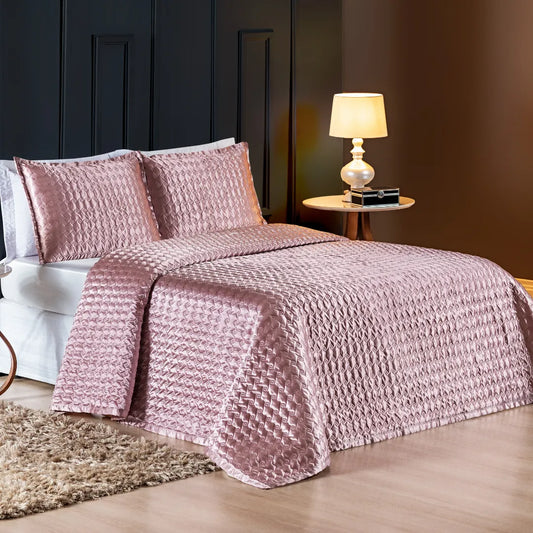 Cobre Leito Dupla Face Cetim Shine Rosê - Vários Tamanhos