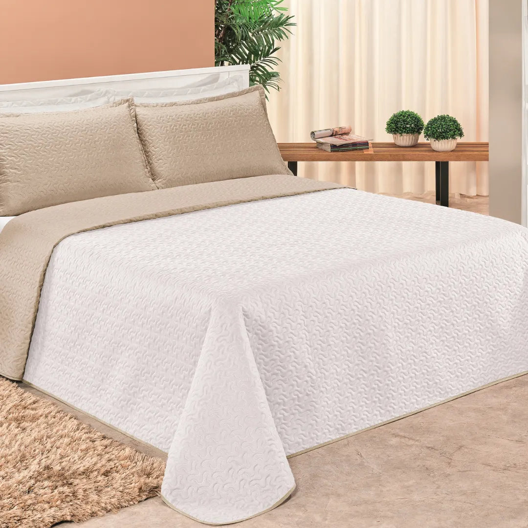 Cobre Leito Dupla Face Clara Caqui e Branco - Vários tamanhos