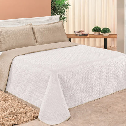 Cobre Leito Dupla Face Clara Caqui e Branco - Vários tamanhos