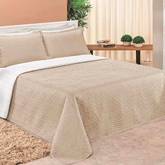 Cobre Leito Dupla Face Clara Caqui e Branco - Vários tamanhos