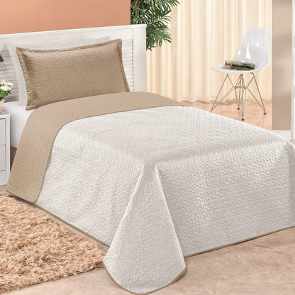 Cobre Leito Dupla Face Clara Caqui e Branco - Vários tamanhos