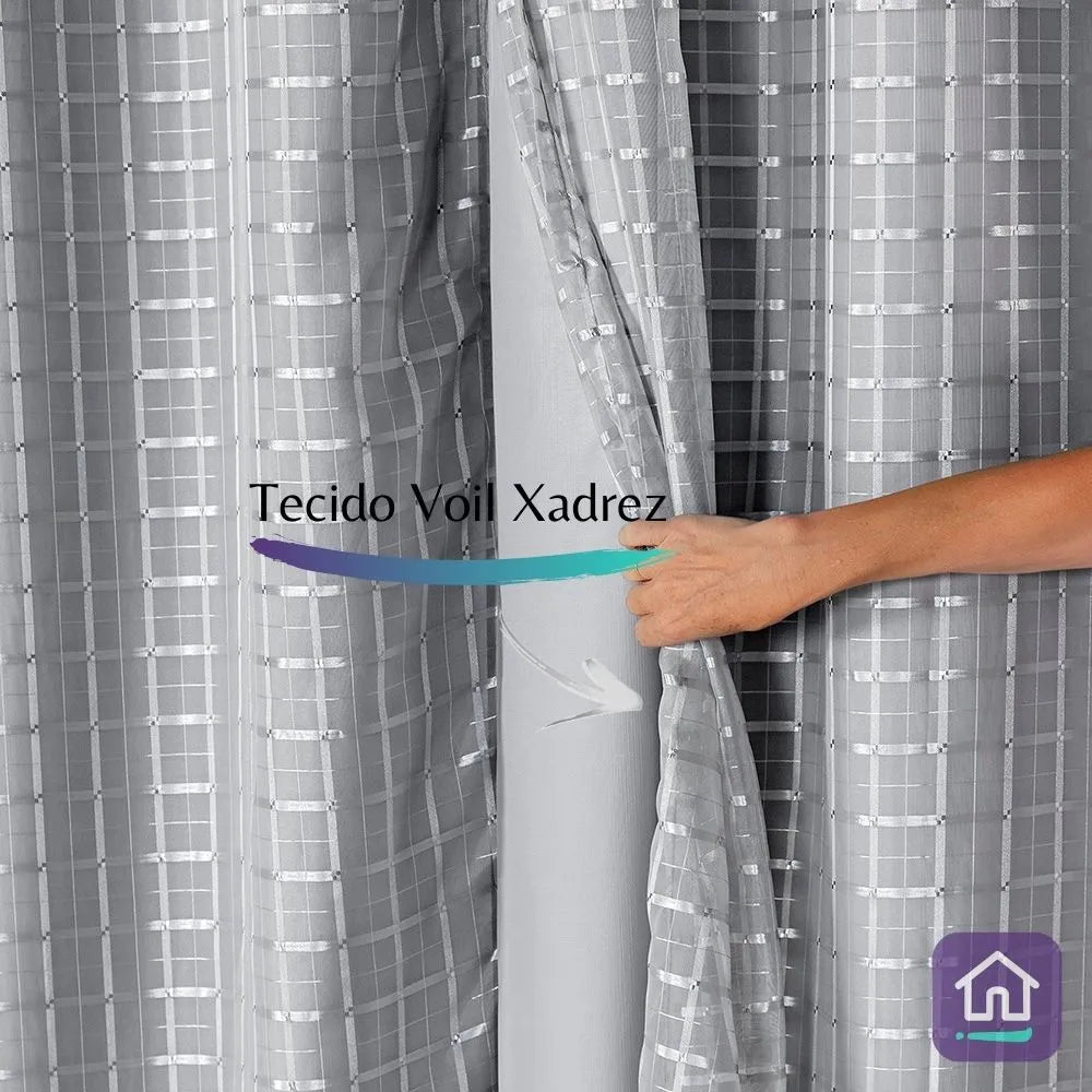 Cortina Blackout Xadrez 2,80x2,30 - Cinza