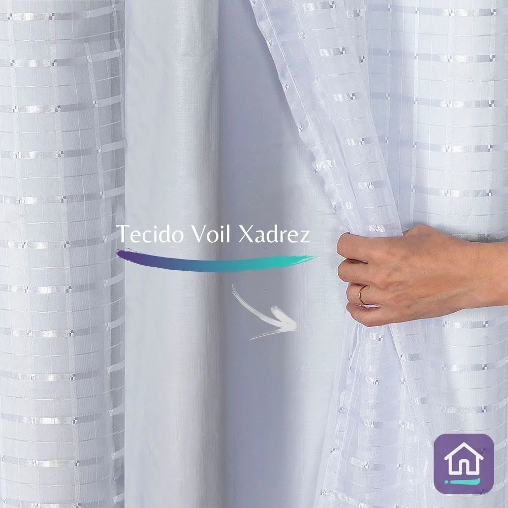 Cortina Blackout Xadrez Charme - Branco (vários tamanhos)
