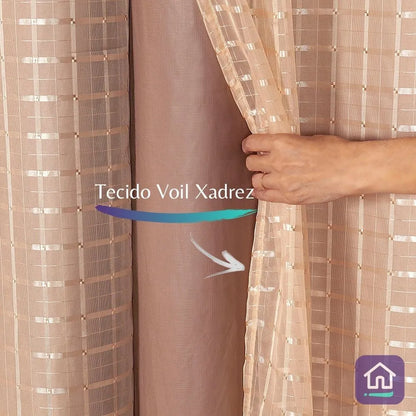 Cortina Blackout Xadrez Charme - Avelã (vários tamanhos)