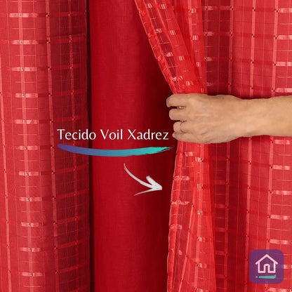 Cortina Blackout Xadrez Charme - Vermelho (vários tamanhos)