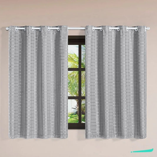 Cortina Blackout Xadrez Charme - Cinza (vários tamanhos)