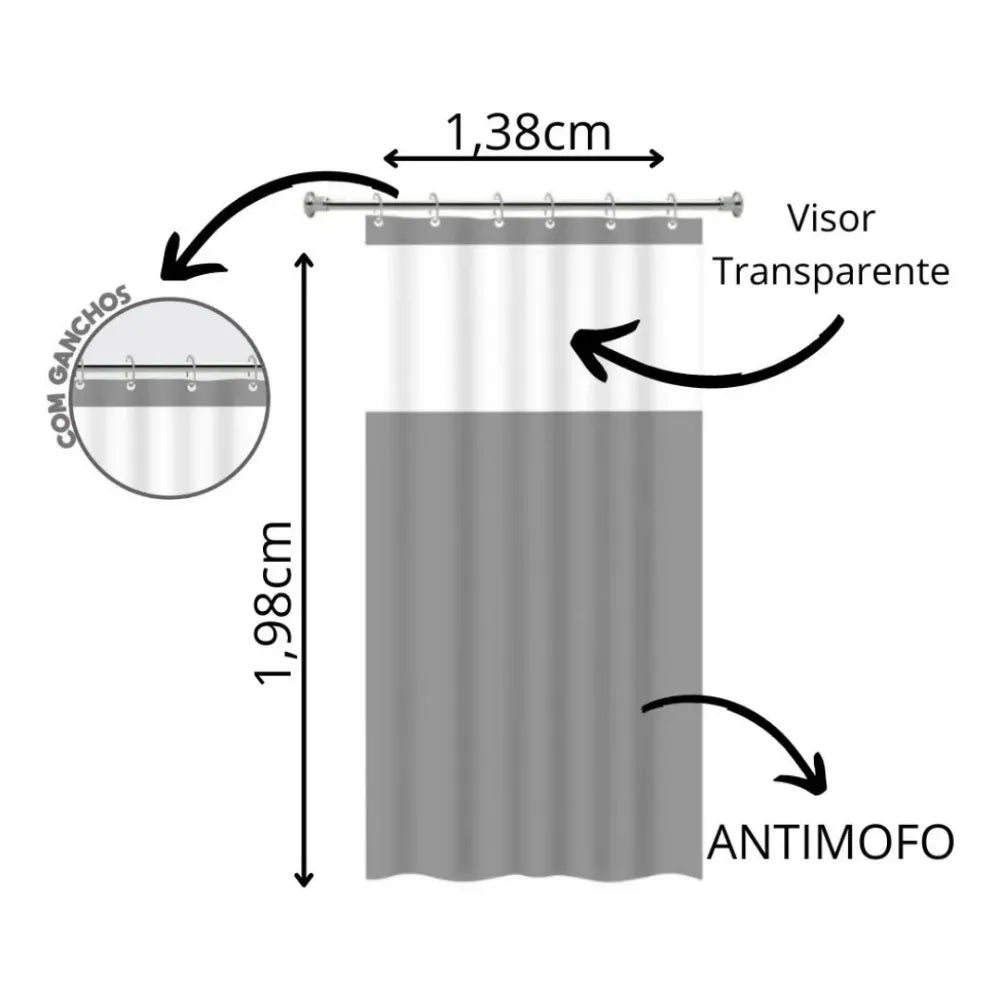 Cortina para Box de Banheiro com Visor - 3 Cores