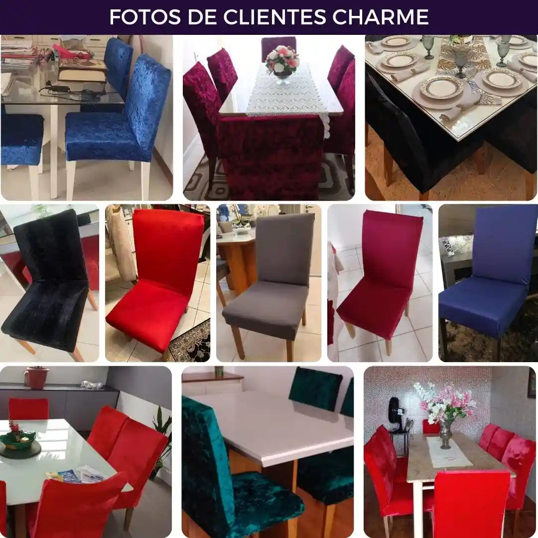 Capa Cadeira Jantar Veludo  Confort Plus - Marfim