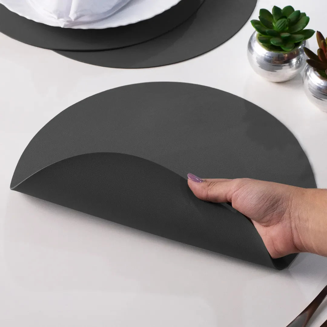 Jogo Americano Redondo Sousplat Corino impermeável - Chumbo