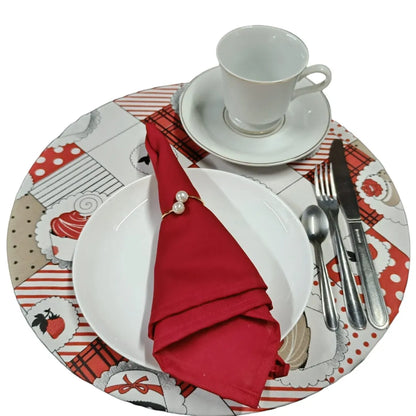 Jogo Americano Redondo Sousplat - Cupcake Vermelho