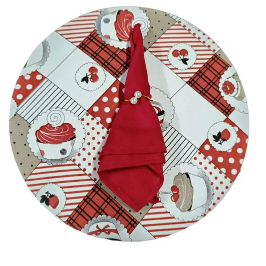 Jogo Americano Redondo Sousplat - Cupcake Vermelho