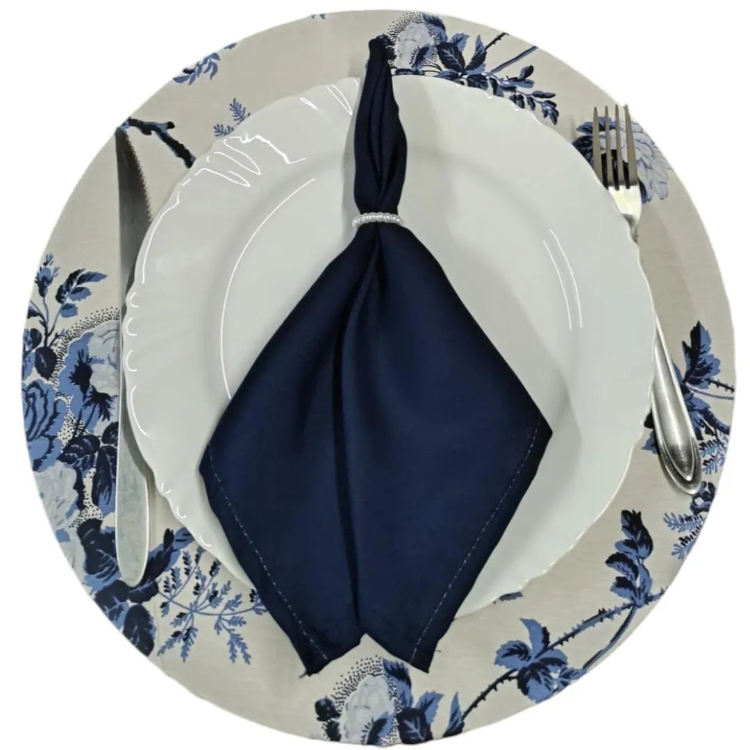 Jogo Americano Redondo Sousplat - Floral Azul