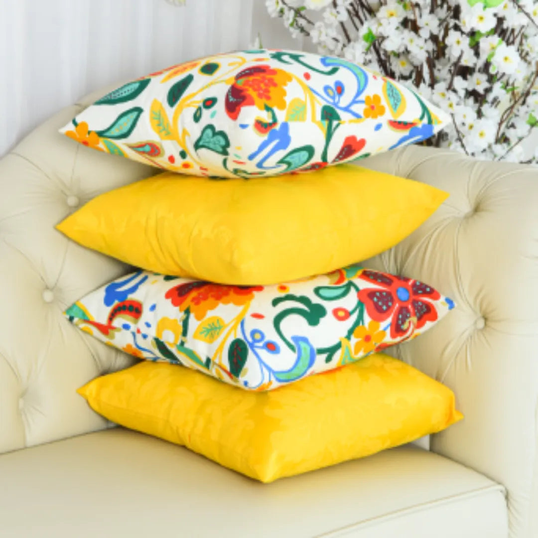 Kit 4 Capas De Almofadas Jacquard Premium - Jardim Colorido