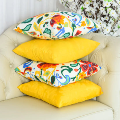 Kit 4 Capas De Almofadas Jacquard Premium - Jardim Colorido