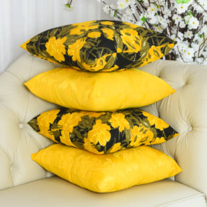 Kit 4 Capas De Almofadas Jacquard Premium - Jasmin e Amarelo