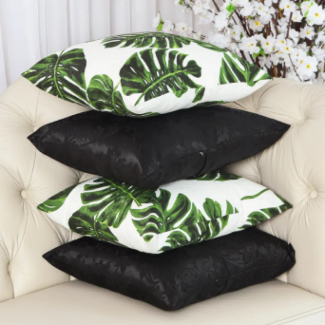 Kit 4 Capas De Almofadas Jacquard Premium - Folhas Verdes