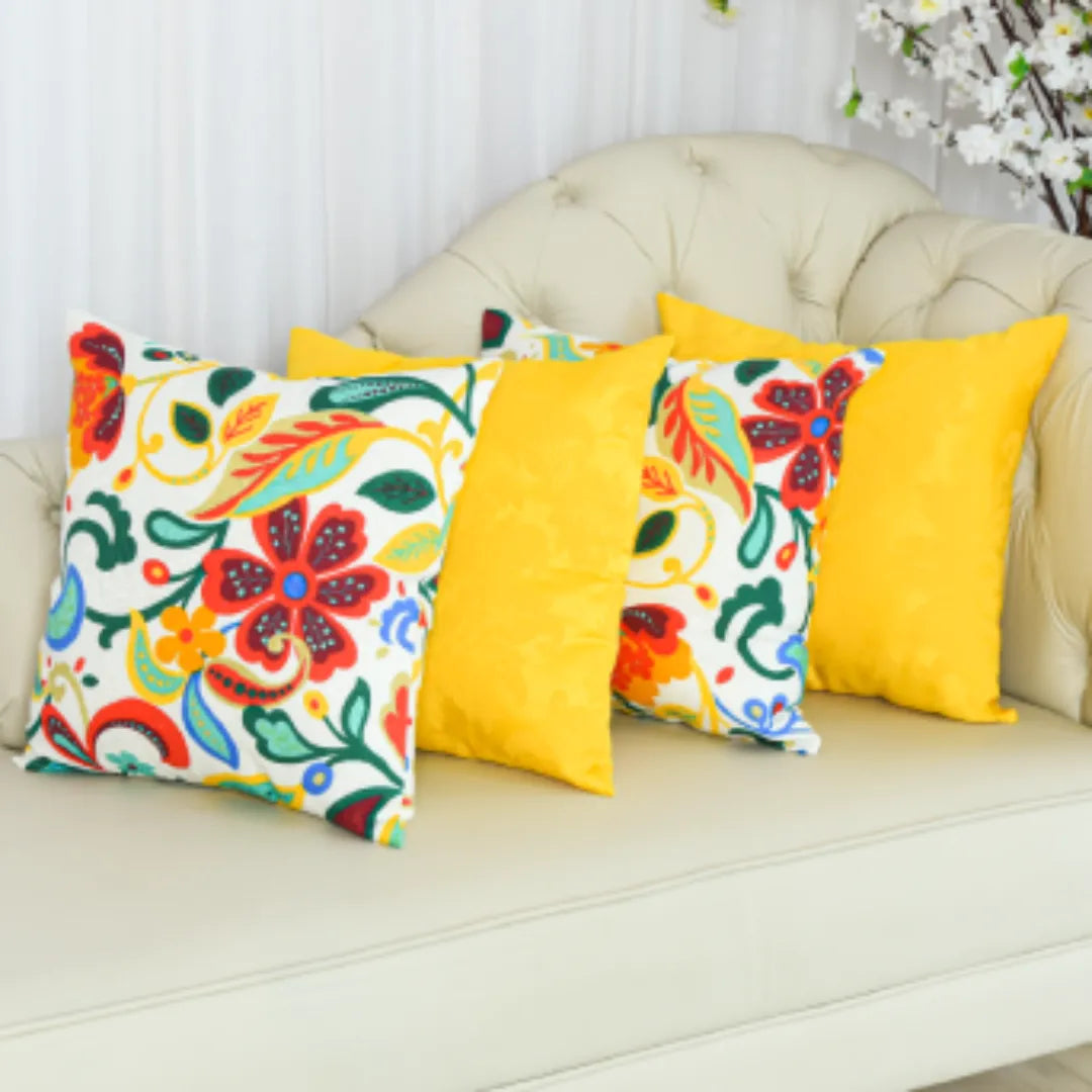 Kit 4 Capas De Almofadas Jacquard Premium - Jardim Colorido
