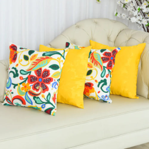 Kit 4 Capas De Almofadas Jacquard Premium - Jardim Colorido