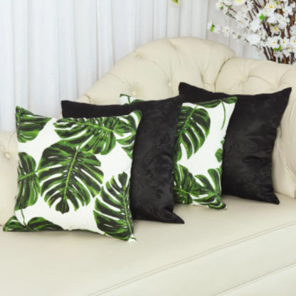 Kit 4 Capas De Almofadas Jacquard Premium - Folhas Verdes