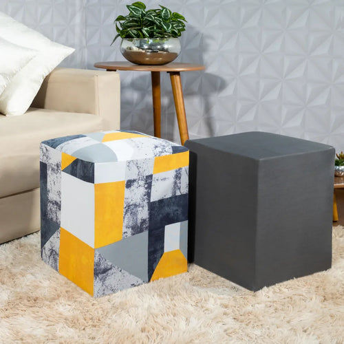 Kit 2 Capa para Puff Quadrado - Mármore Cinza e Cinza Escuro