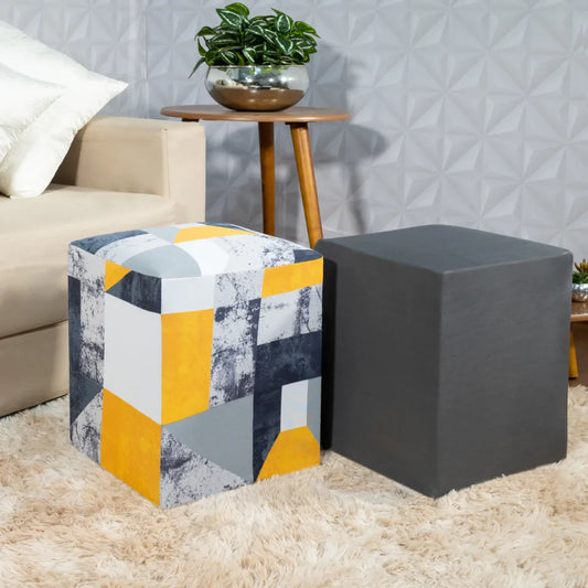 Kit 2 Capa para Puff Quadrado - Mármore Cinza e Cinza Escuro