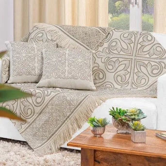 Manta para Sofá Grécia com Almofadas - Caqui