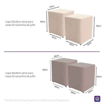 Kit 2 Capa para Puff Quadrado - Adele e Cinza Claro