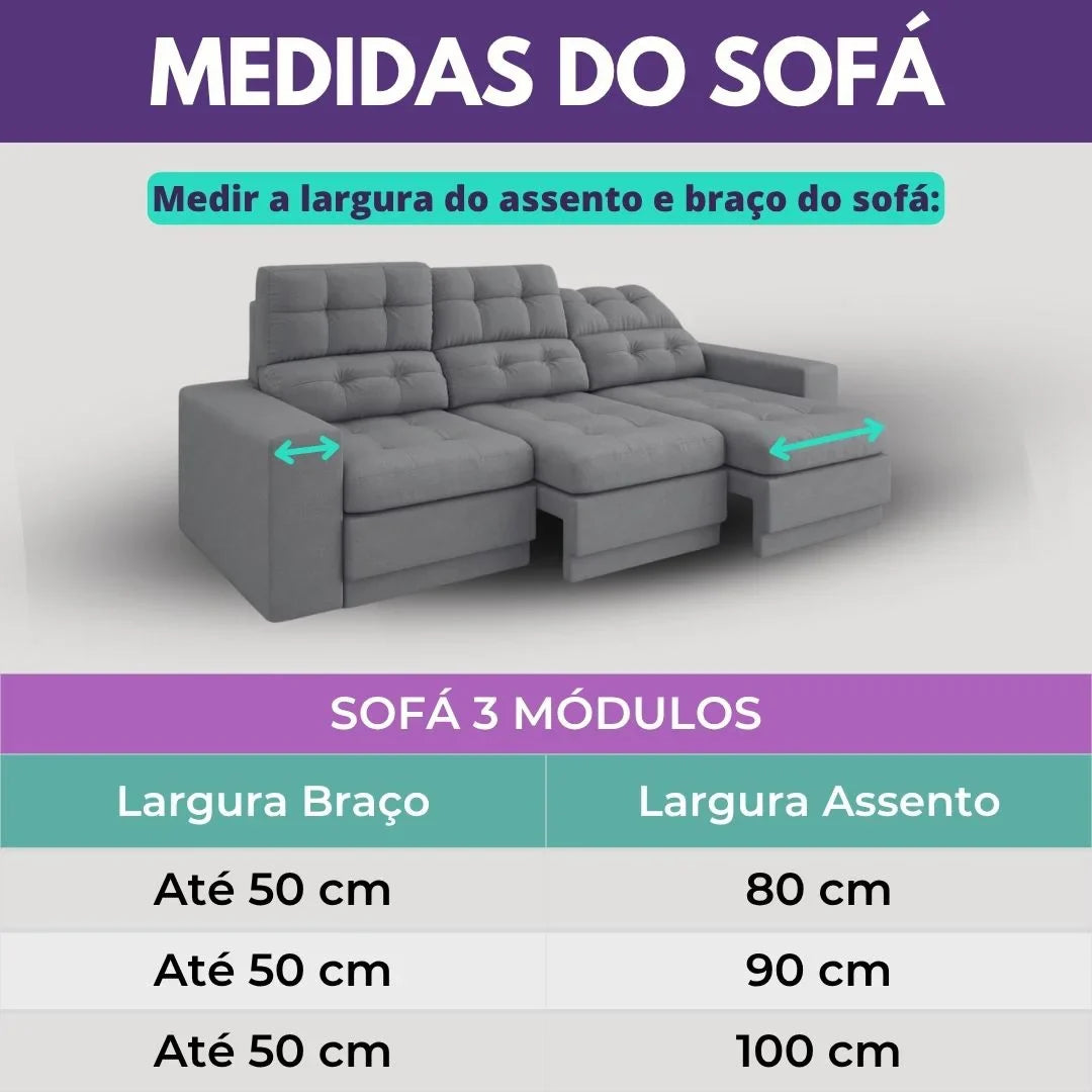 Protetor Sofá Retrátil 3 Módulos Impermeável Dupla Face Caqui-Palha