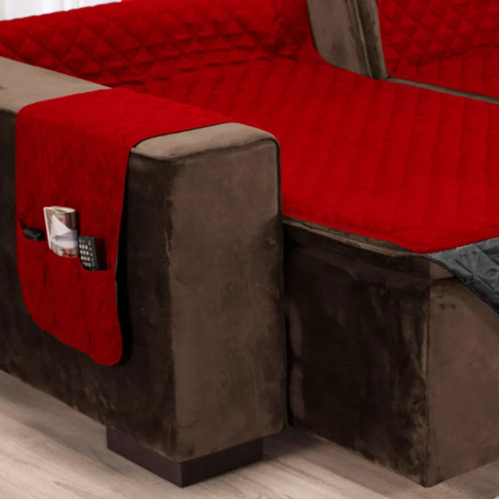 Protetor Sofá Retrátil Dupla Face Preto-Vermelho