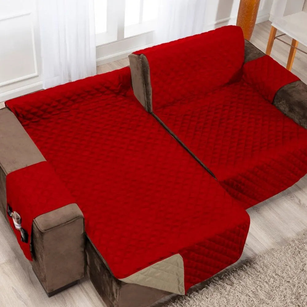 Protetor Sofá Retrátil Dupla Face Vermelho-Caqui