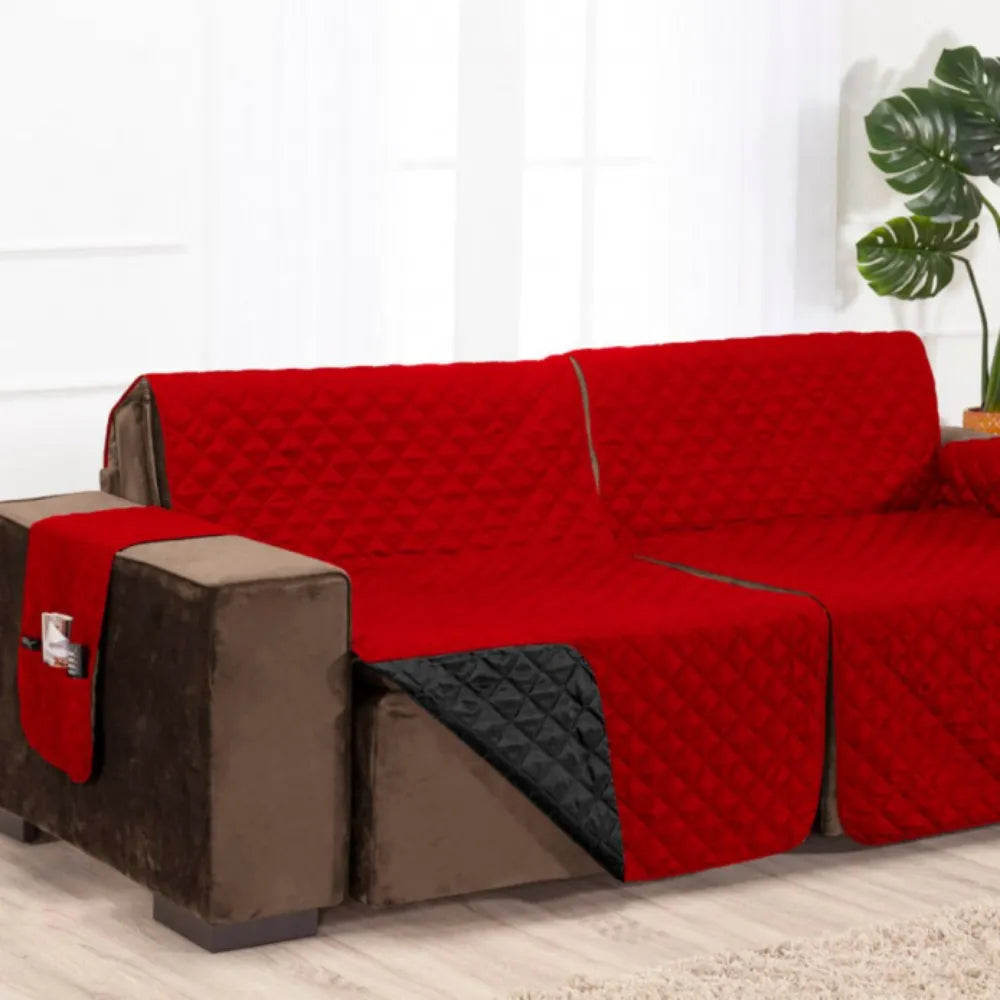 Protetor Sofá Retrátil Dupla Face Preto-Vermelho