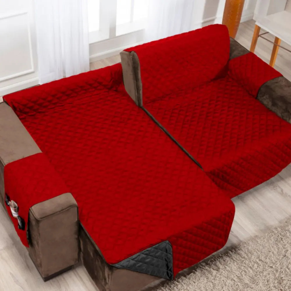 Protetor Sofá Retrátil Dupla Face Preto-Vermelho