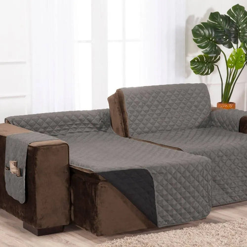 Protetor Sofá Retrátil Dupla Face Cinza-Preto