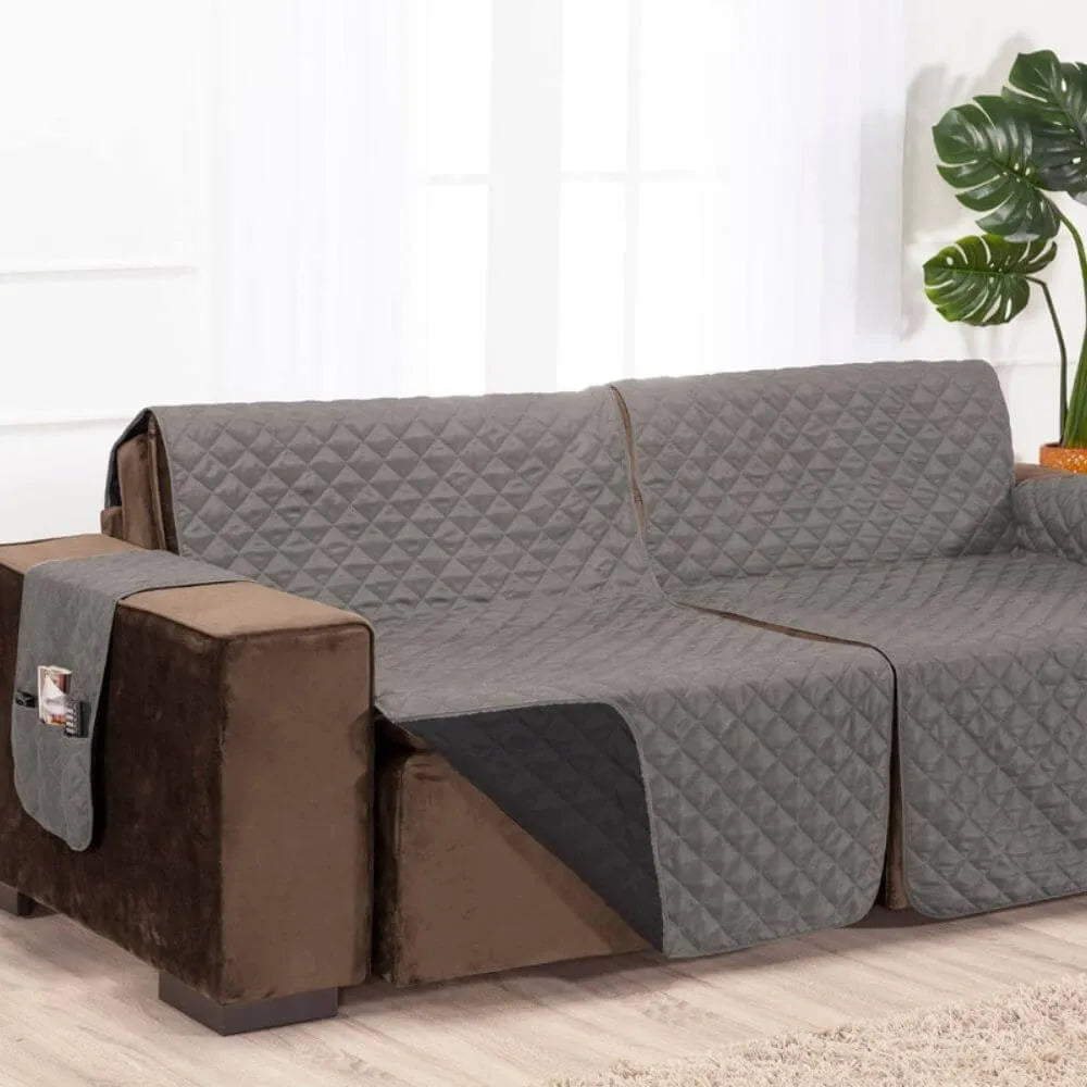 Protetor Sofá Retrátil Dupla Face Cinza-Preto
