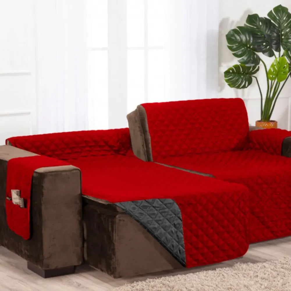 Protetor Sofá Retrátil Dupla Face Preto-Vermelho
