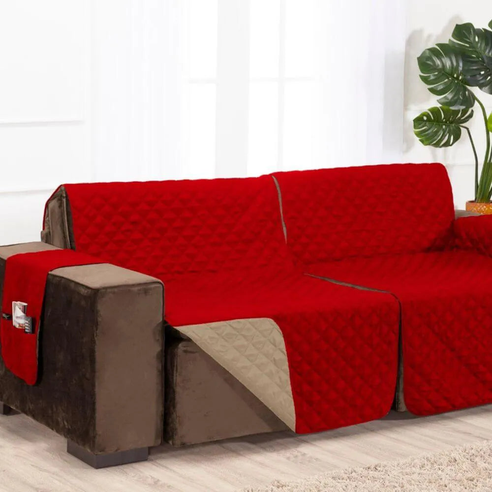 Protetor Sofá Retrátil Dupla Face Vermelho-Caqui