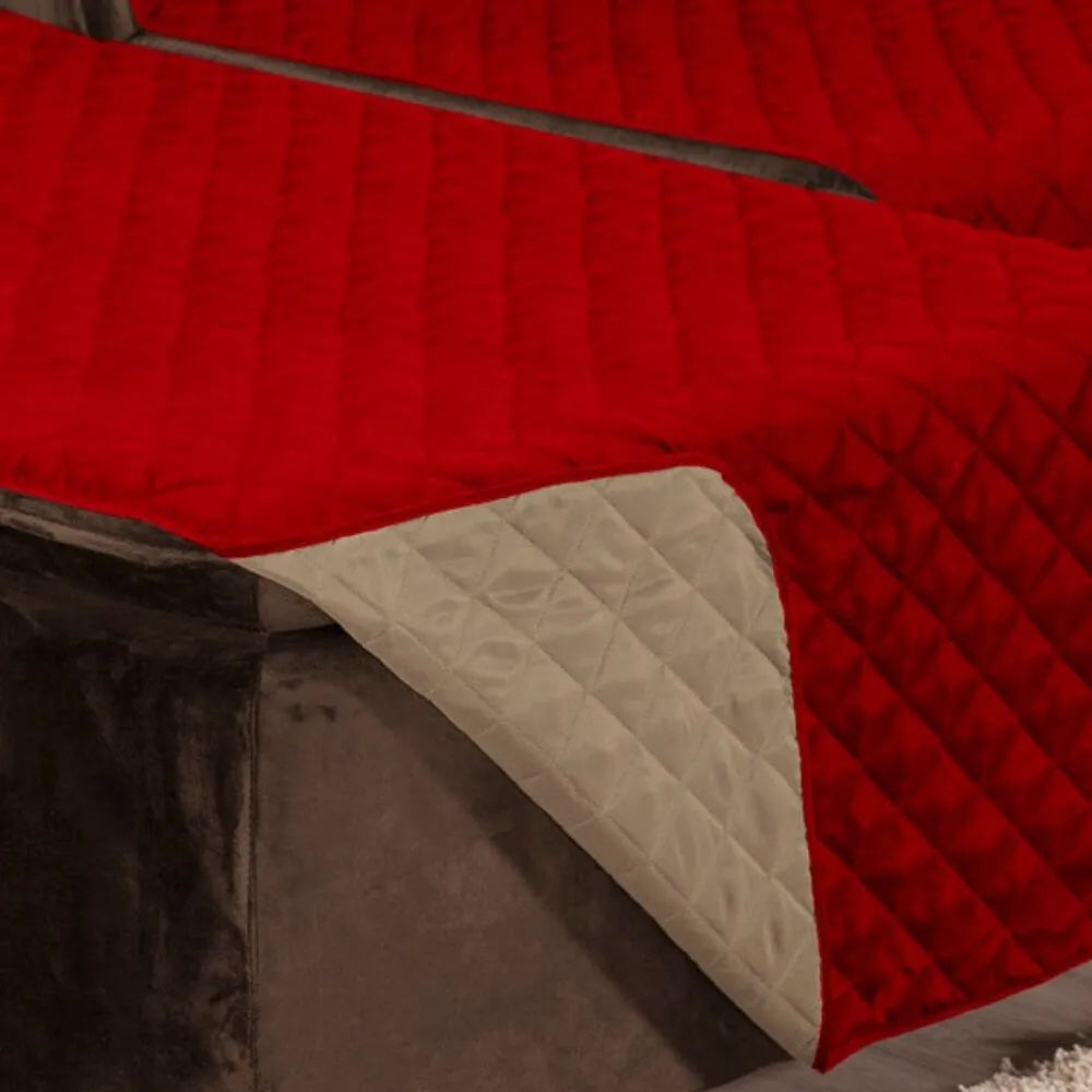 Protetor Sofá Retrátil Dupla Face Vermelho-Caqui