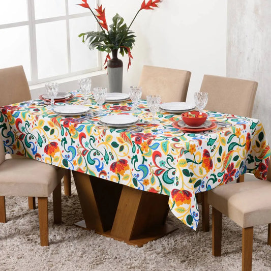 Toalha de Mesa Jacquard - Flor Colorida