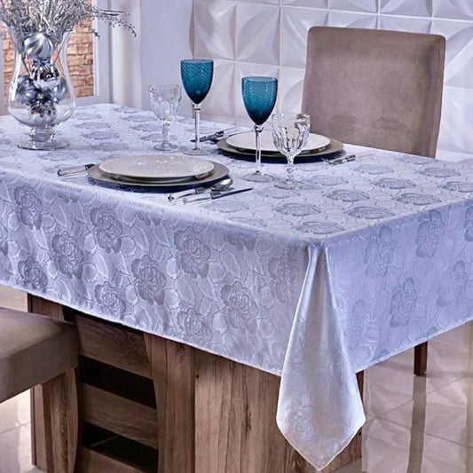 Toalha de Mesa Jacquard - Floral Gelo