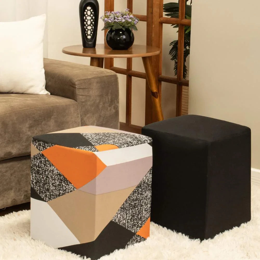 Kit 2 Capa para Puff Quadrado - Sueter e Preto